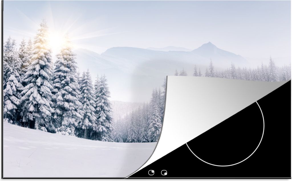 KitchenYeah Herdabdeckplatte Winter - Wald - Schnee , 91x52cm, Küche Deko, Glaskeramikkochfeld Herdabdeckung, Abdeckplatte fùr Kochfeld