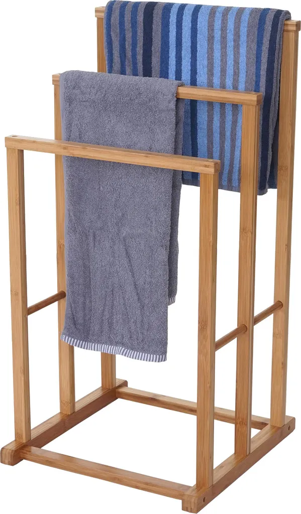 Portasciugamani HWC-B18 Bambù | Piantana 3 Bracci Bagno 82x42x42cm