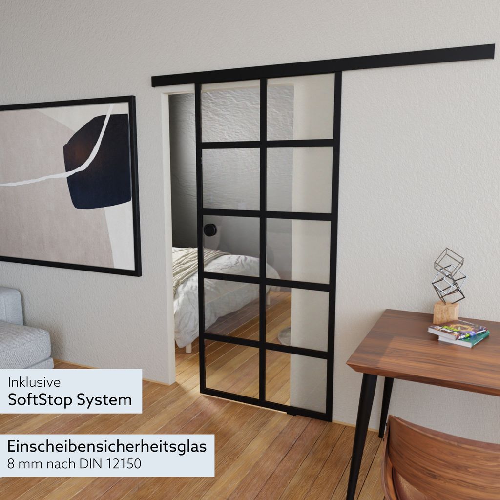 Loft Glasschiebetür Komplettset Klarglas 935x2058 inkl. Produktbild 2