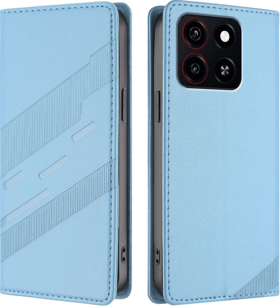 Hülle für ZTE Blade V70, Kunstleder Brieftaschen Handyhülle mit Kartenfach und Standfunktion Hellblau