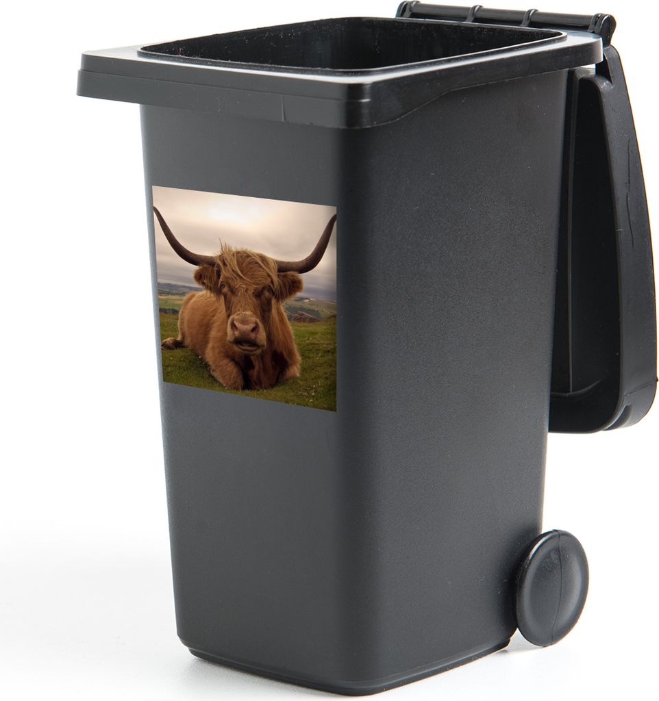 MuchoWow Mülltonnenaufkleber Schottischer Highlander - Tiere - Berg 40x40 cm - Abfall-Aufkleber - Container - für Abfallcontainer