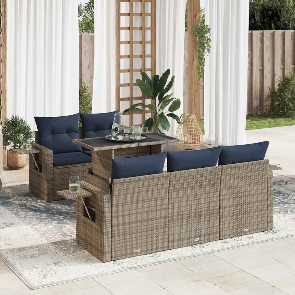 "2026 Promotion" 6-tlg. Garten-Sofagarnitur/Terrassenmöbel - mit Kissen - Grau Poly Rattan - Gartenmöbelset CC18124