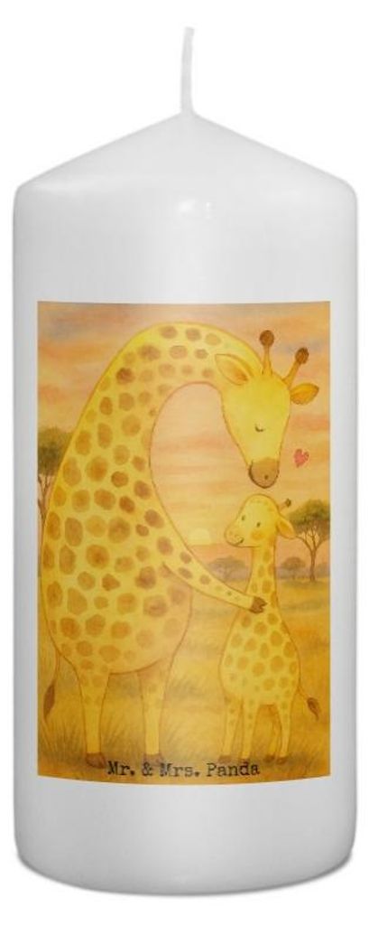 Mr. & Mrs. Panda Kerze Giraffe Kind Design 15 x 7 cm - Weiß - Geschenk, Tochter, Mama, Blockkerze, Sohn, Afrika, Stumpenkerze, Mutter, Wachskerze,...