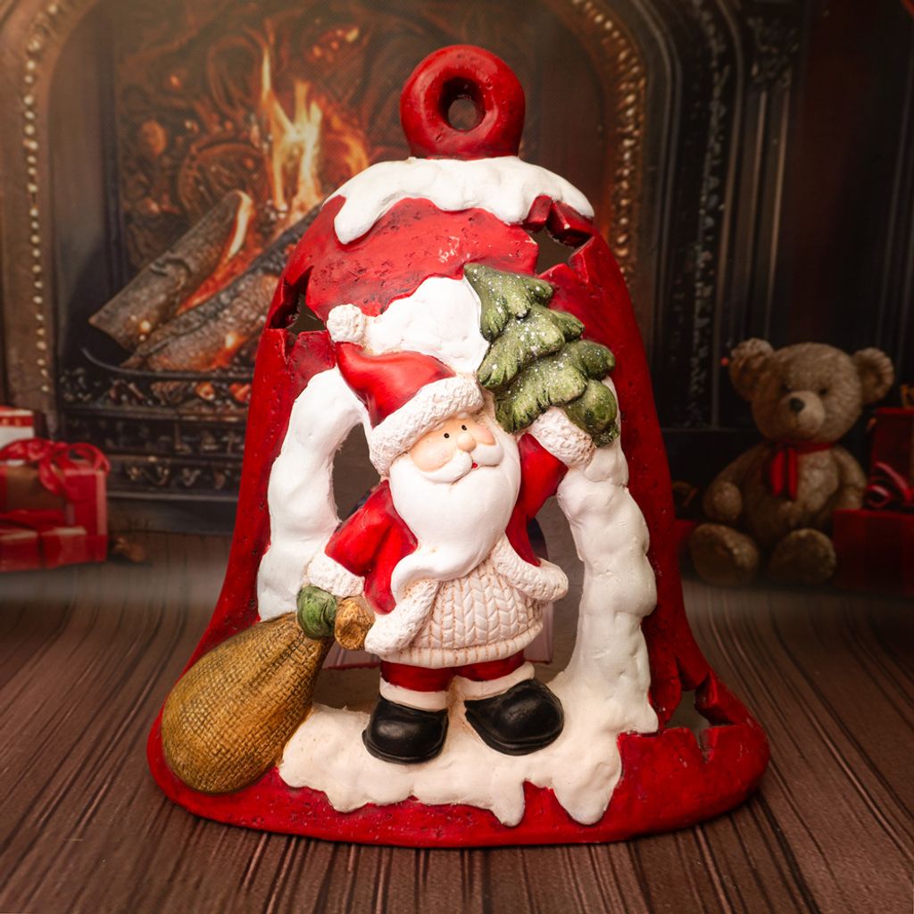 Solis Decor Figur Weihnachtsmann mit Weihnachtsbaum neben der Glocke
