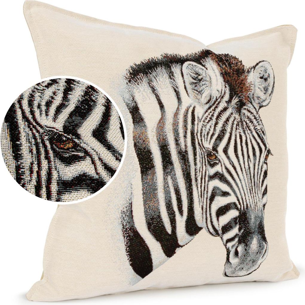 Dekokissen 45x45cm Kissenhülle mit Reißverschluss Sofakissen ohne Füllung Zebra Gobelin bunt