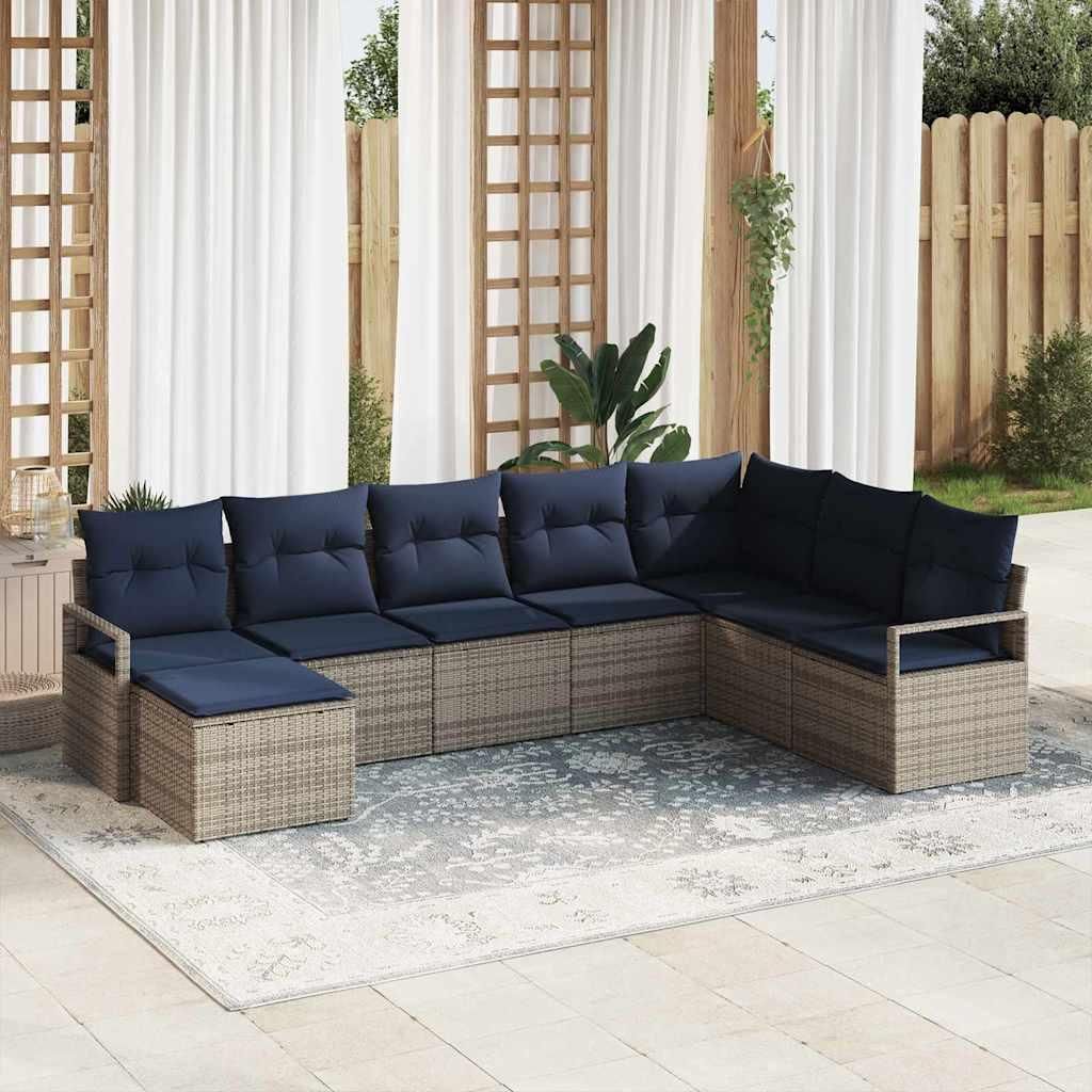 CLORIS Sofa Set mit Kissen 8 pcs Grau Poly Rattan - Gartenmöbelgarnituren CC50