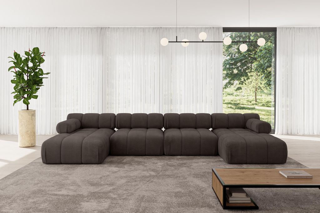 ALTDECOR Modulares Sofa Ecksofa in U-Form - Tesso-U2 - 380x160x70 cm Braun Corner modular Sofa Eckcouch Couch Wohnlandschaft Cauchsofa Polstersofa