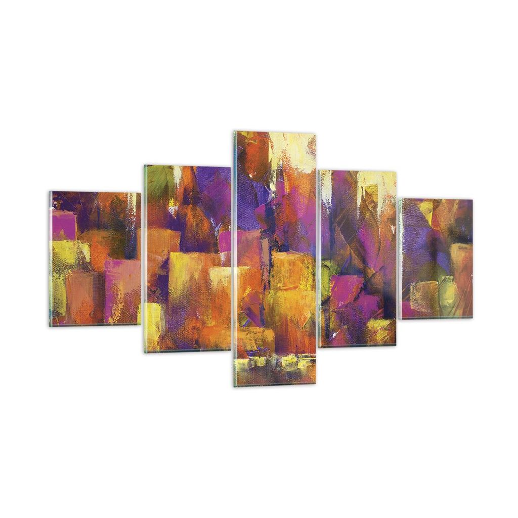 Bilder auf glas - 5 Teile - Abstraktion Stadt Wolkenkratzer - 125x70cm - Glasbilder - Wandbilder - Bilder - Wanddekoration aus Glas - Glas Bilder -...