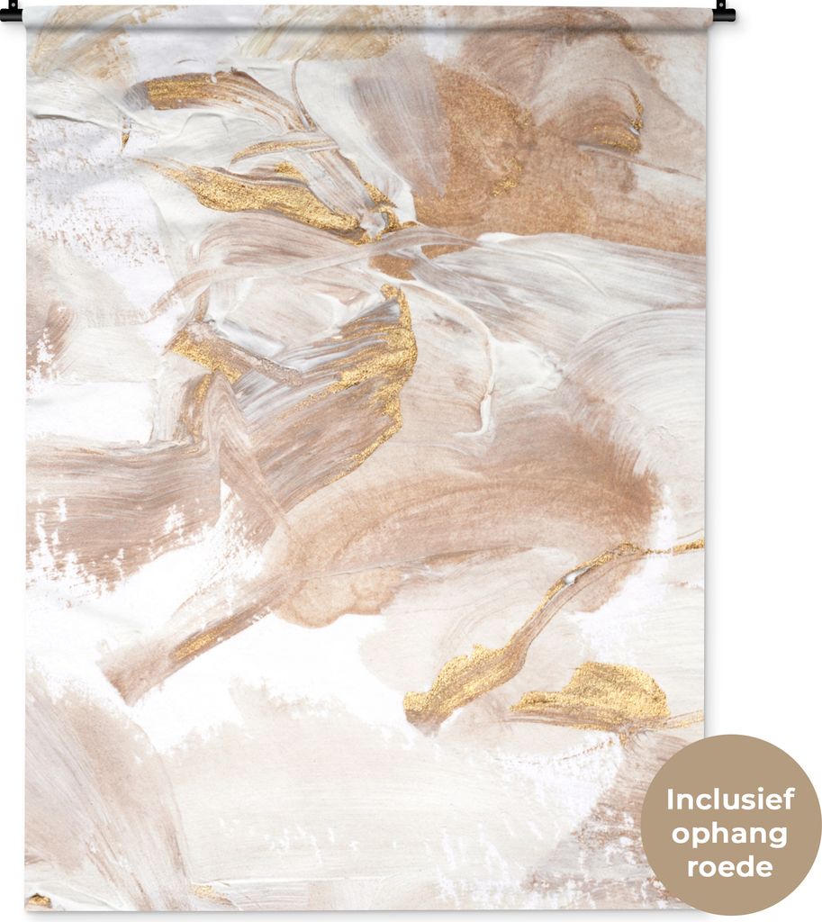 MuchoWow Wandteppich Wandbehang Acrylfarbe - Gold - Weiß 120x160 cm Tapisserie Dekoration Wandtuch - Wohnzimmer - Moderne