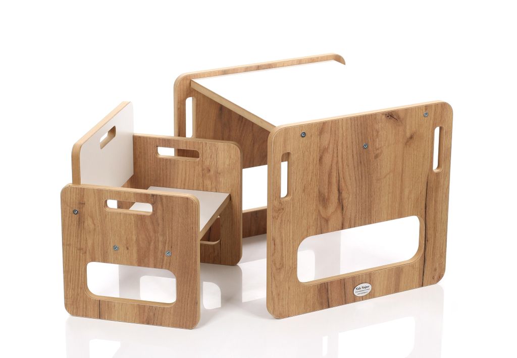 Kids Helper Kindersitzgruppe Eiche Weiß Kindertisch Stühle Produktbild 