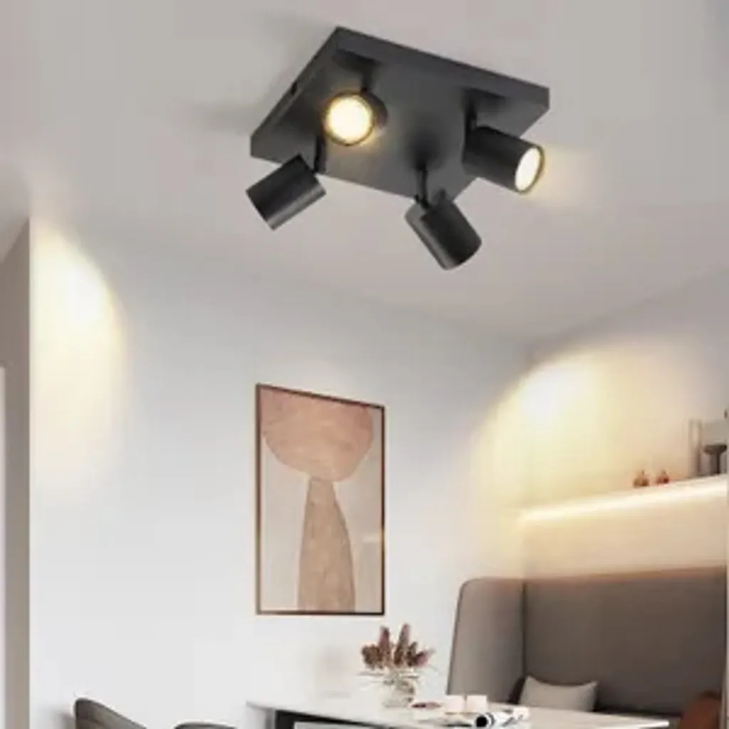 Éclairage Plafonnier pour Cuisine et Salon 4 Spots Noirs Orientables