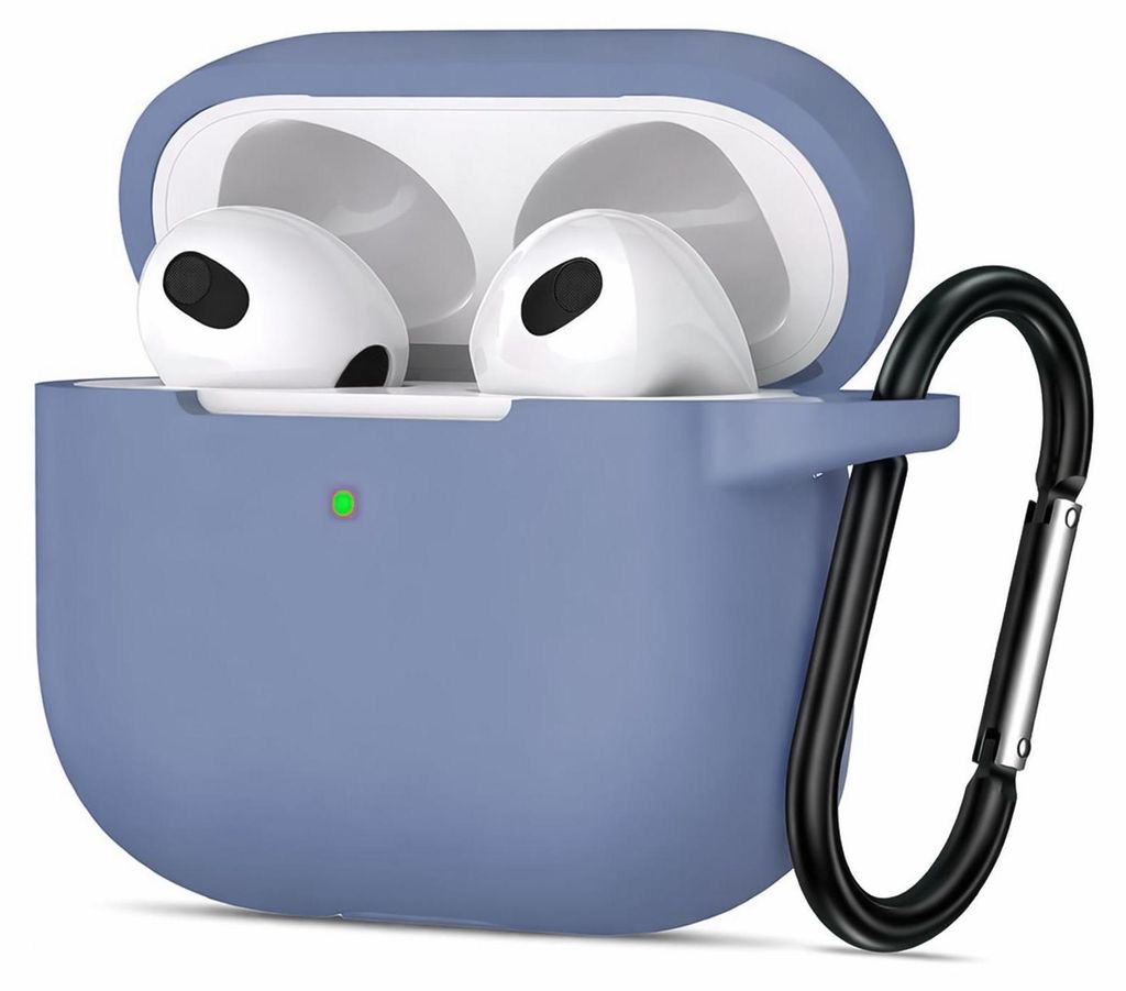 AirPods 4 Silikon Schutzhülle mit Karabiner, Soft Touch Case, stoßfeste Hülle, rutschfest, 360° Schutz, Graublau