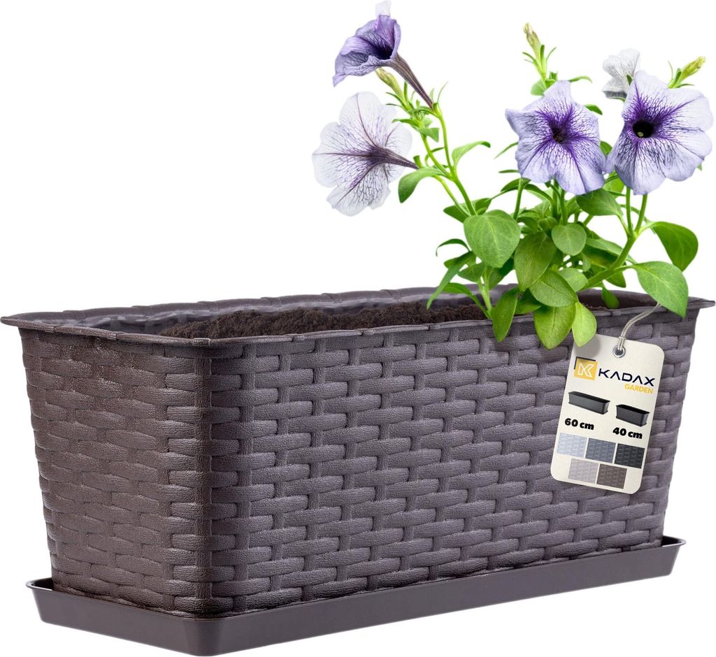 KADAX Blumenkasten 40 cm Braun mit Untersetzer, Produktbild 