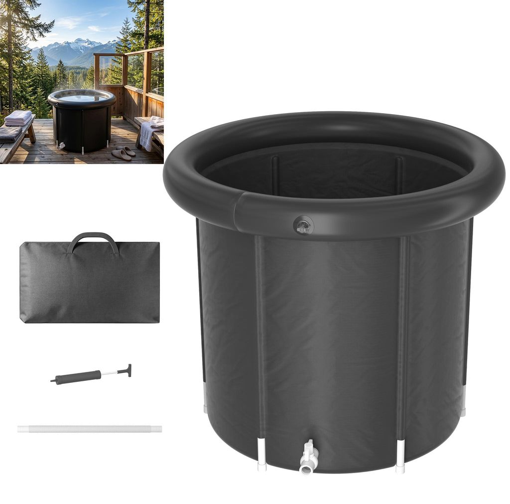 TRMLBE 397L Kältebad Faltbare Eistonne für Regeneration & Kältetherapie, Tragbar mit Isolierung, Zubehör, 90cm Durchmesser für Indoor & Outdoor