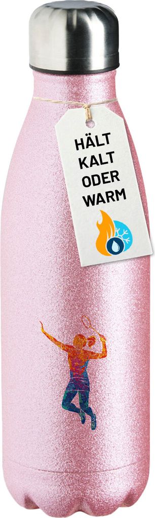 Huuraa Trinkflasche Badminton bunte Silhouette 500ml Pink Edelstahl Wasserflasche Trinkflasche Geschenkidee