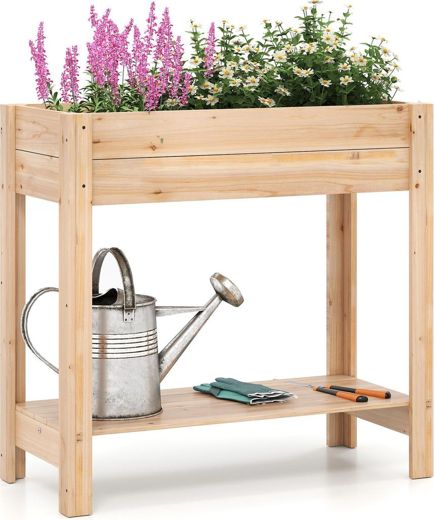COSTWAY Letto da giardino rialzato con ripiano e scomparti Immagine del prodotto 