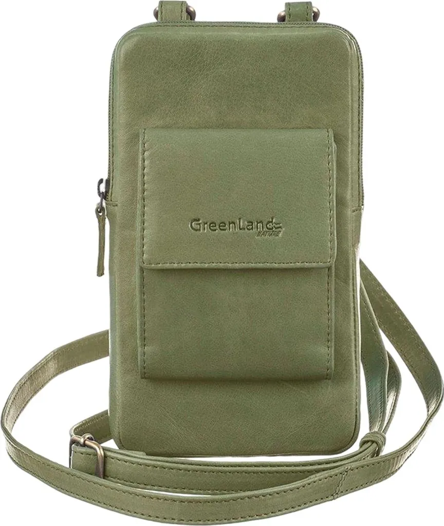 GreenLand Nature Cuir Sac Téléphone Portable en Cuir Véritable Pistache