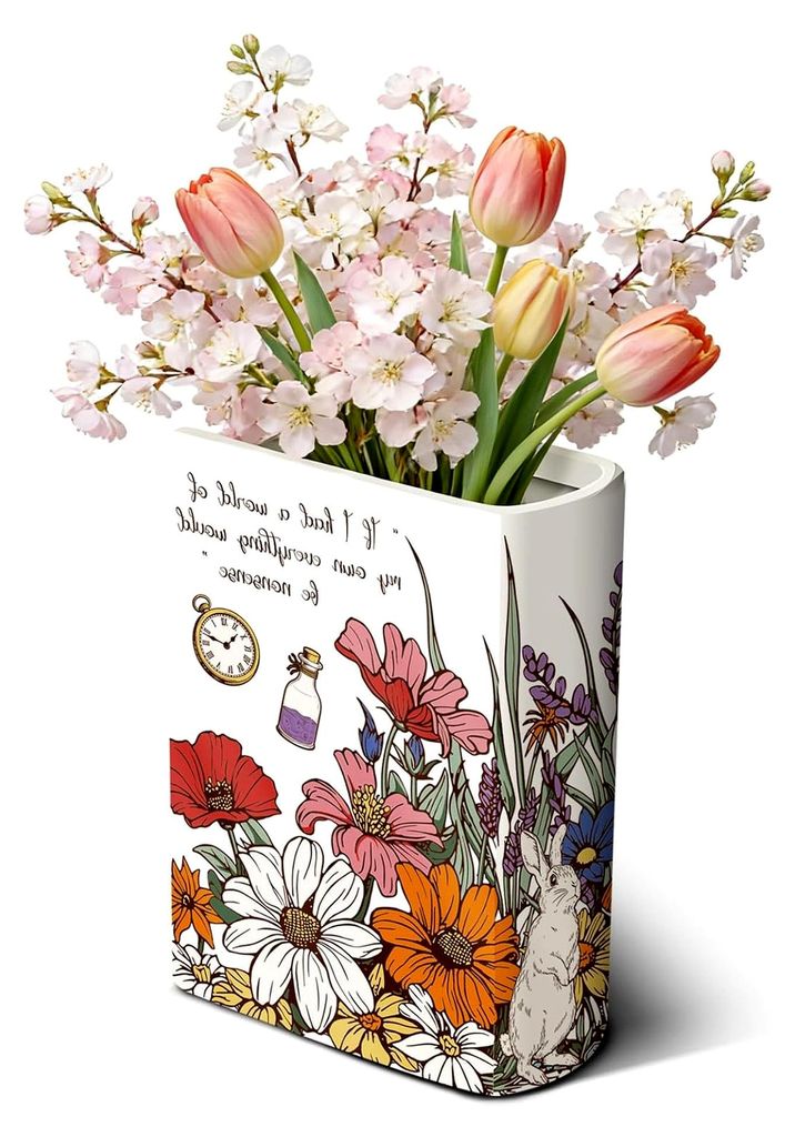 Dekorative Vase in Buchform aus Keramik, Blumenvase für Bücherregal, Wohnzimmer, Schlafzimmer, Zimmertisch, Mittelstück