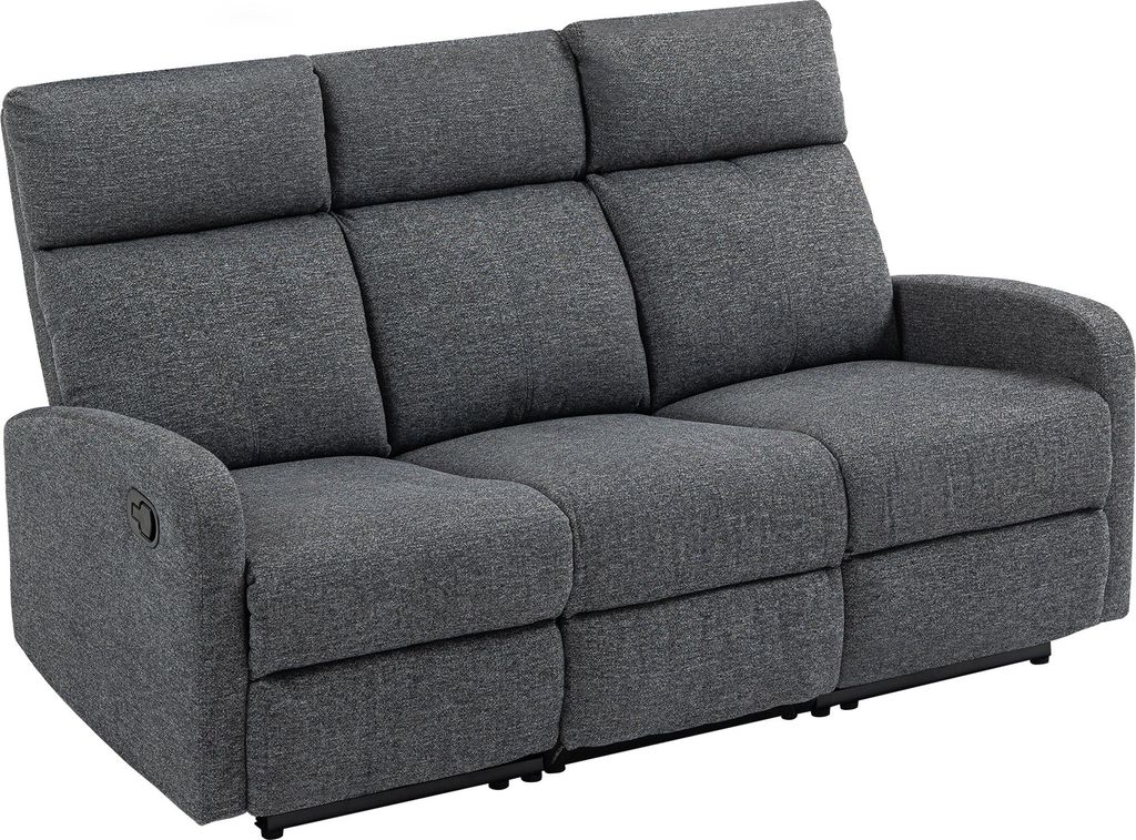 3-Sitzer-Sofa, individuell verstellbare Rückenlehnen, Fußstütze, Stoffbezug, Metall, Grau