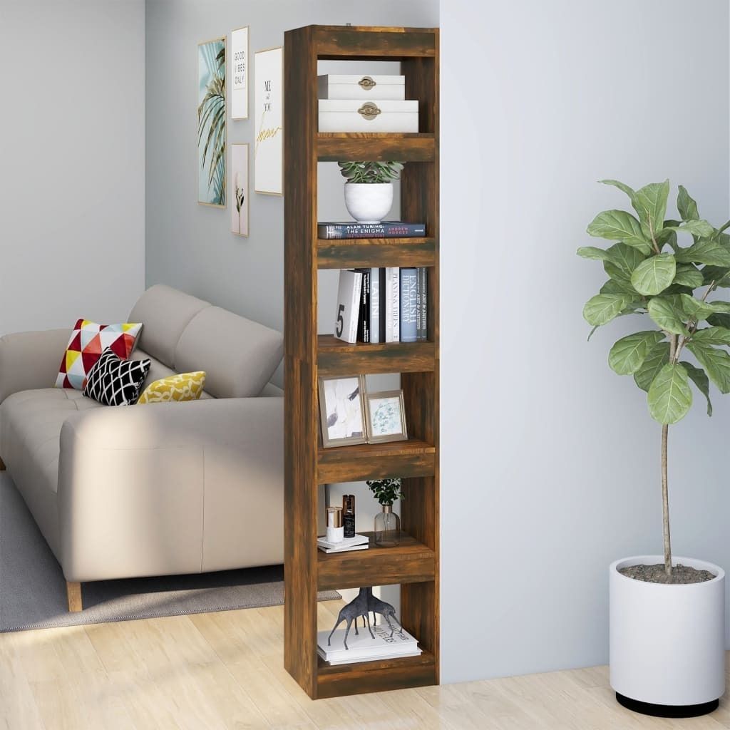 The Living Store Bücherregal/Raumteiler Räuchereiche 40x30x198 cm