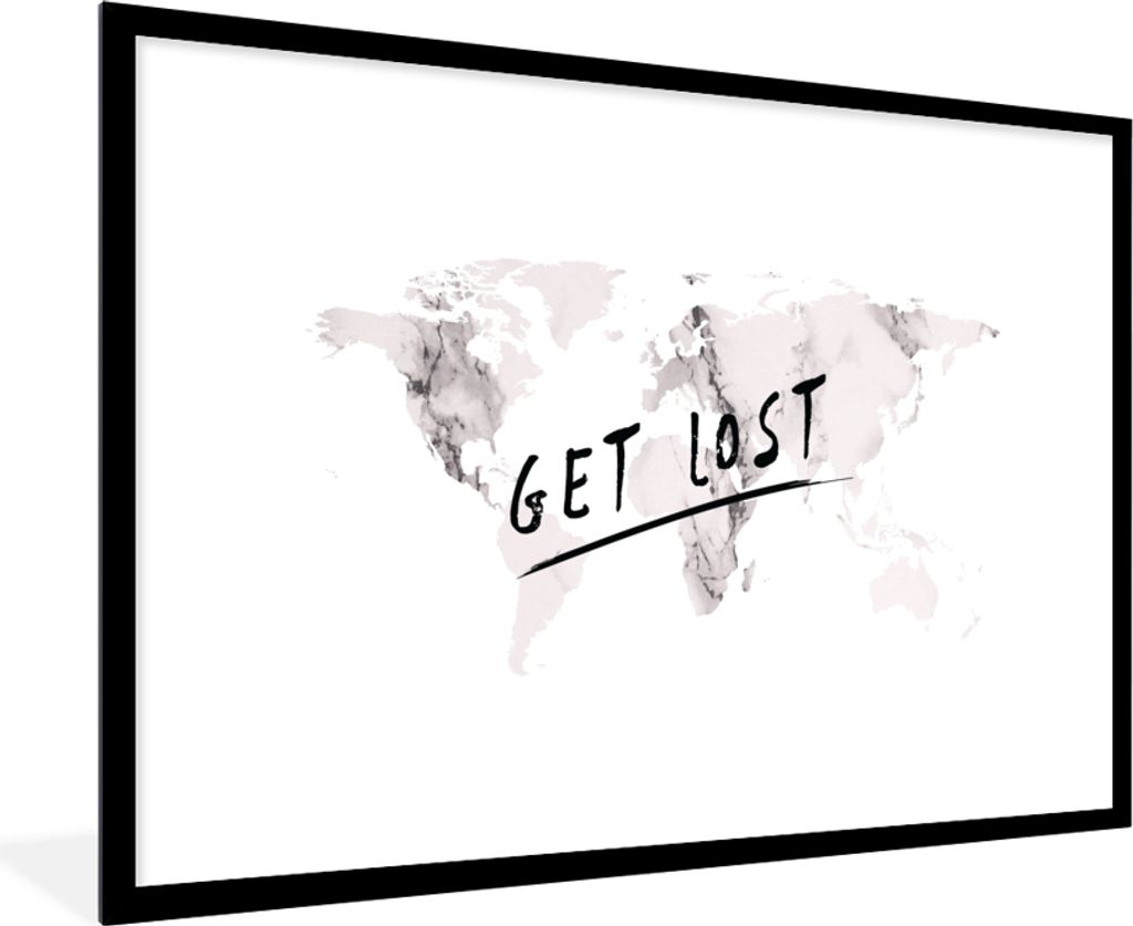 MuchoWow MuchoWow Gerahmtes Poster Weltkarte - Marmor - Zitat 90x60 cm - Poster mit zchwarzem Bilderrahmen - Wanddekoration - Fotos
