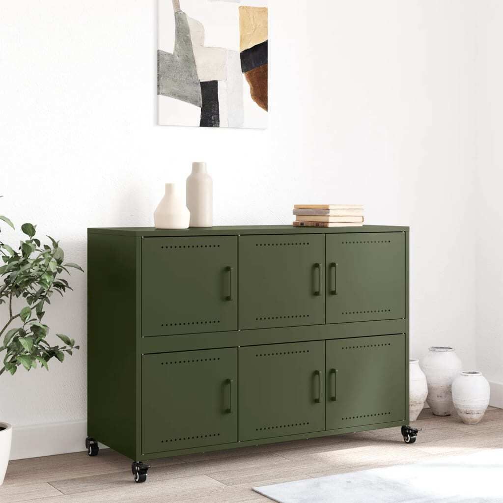 Saisonschlussverkauf - Sideboard 1 PC - Beistellkommode - für Esszimmer, Wohnzimmer, Küche - Olivgrün 100,5x39x72cm Stahl - Kommoden Stilvoll3761