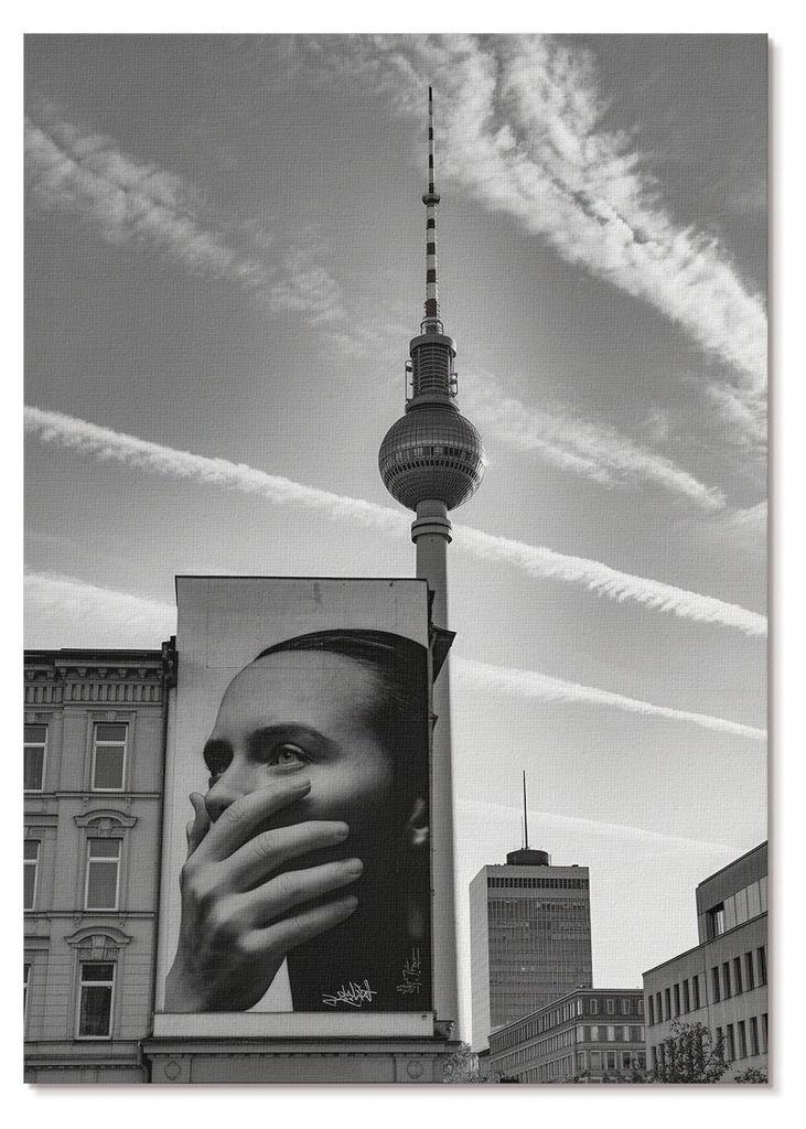 POSTER - 29x42 cm (A3) - Baron - Eine Stadt mit einem Wandgemälde und einem Fernsehturm - Wandbild für Wohnzimmer Schlafzimmer & Flur, Modernes P...