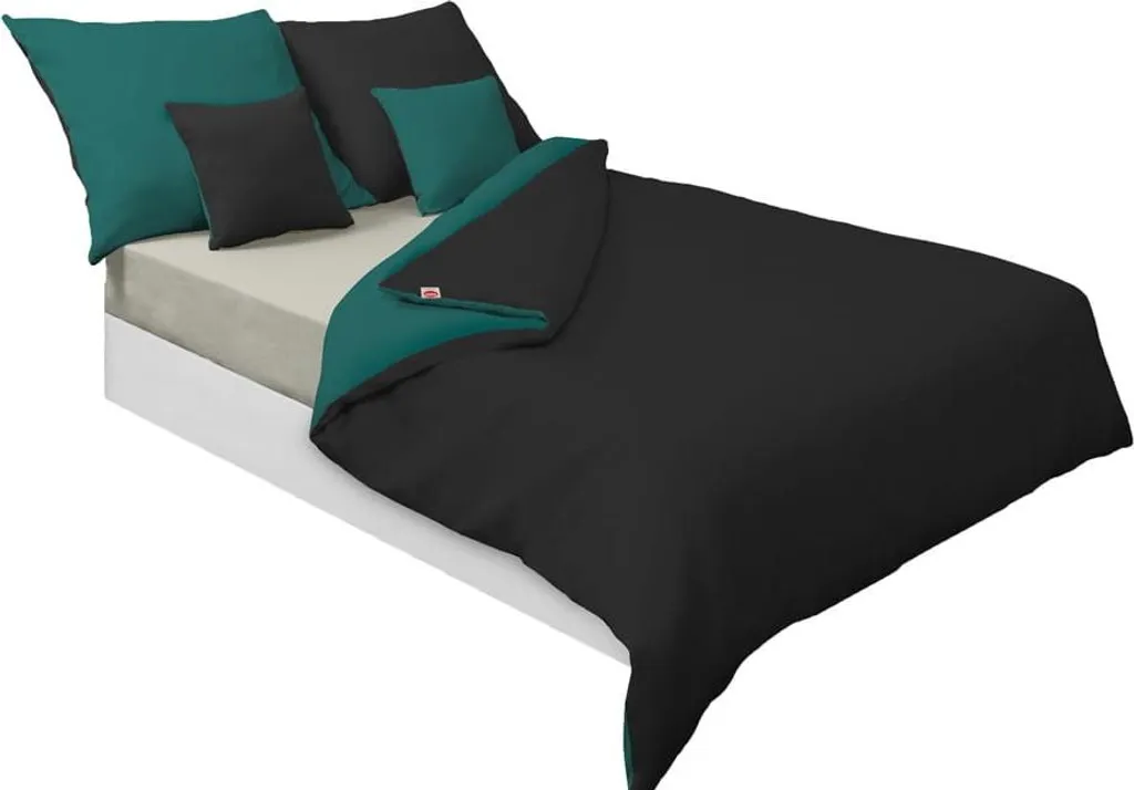 Housse de couette 140x200 satin noir et vert pour une chambre moderne