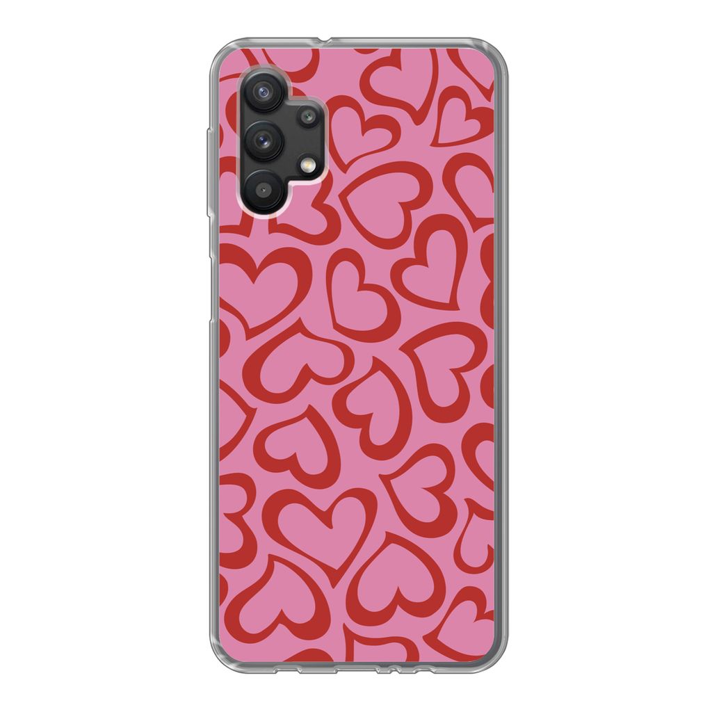 MuchoWow Handyhülle Schutzhülle Hülle für Samsung Galaxy A32 5G Eine Illustration der Tapete mit roten Herzen Silikon Softcase Handy Hülle -...