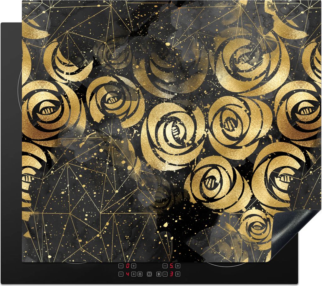 KitchenYeah Herdabdeckplatte Marmor - Gold - Rose - Muster , 57x51cm, Küche Deko, Glaskeramikkochfeld Herdabdeckung, Abdeckplatte fùr Kochfeld