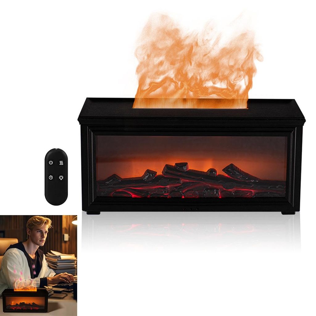 Kamin Aroma Diffuser, 280ml Flame-Diffusor für ätherische Öle, LED-Lichtfarben, Timer, Fernbedienung, Aromadiffusor für Zuhause und Büro