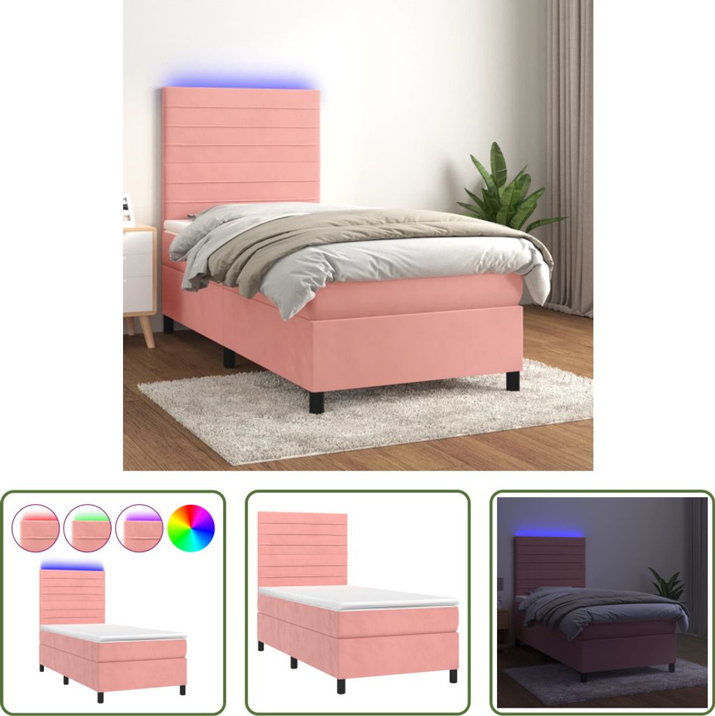 The Living Store Boxspringbett mit Matratze & LED Rosa 80x200 cm Samt