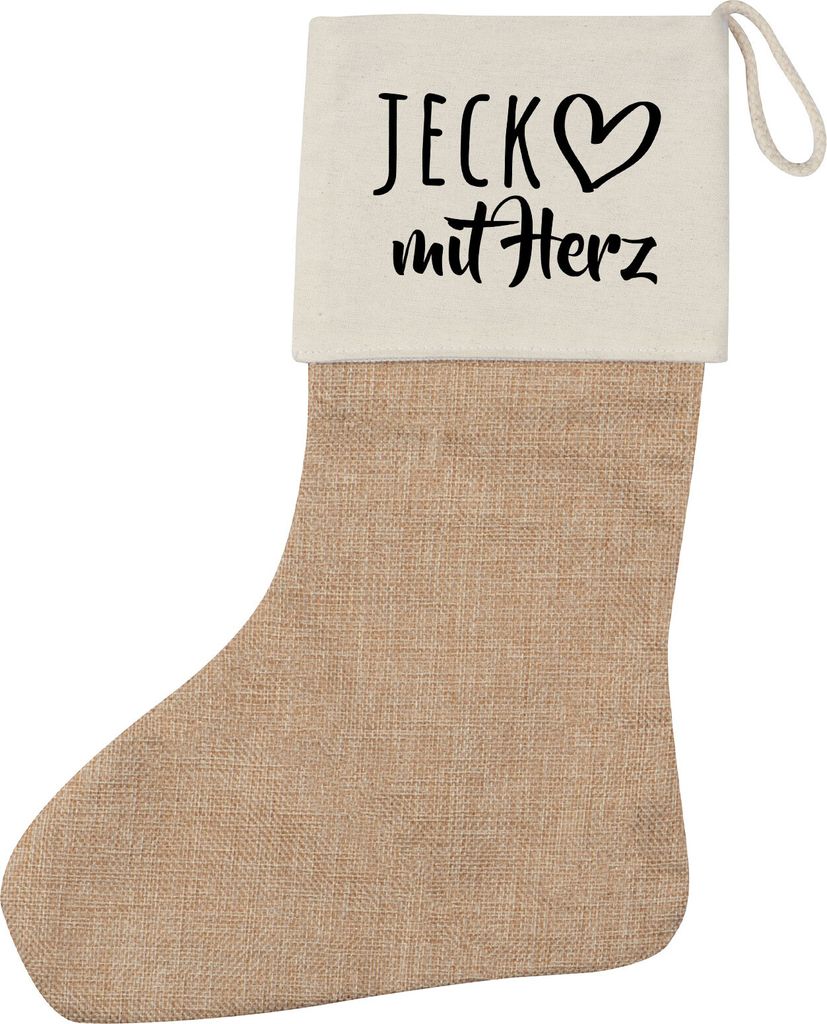 Huuraa Weihnachtsstrumpf Jeck mit Herz Beige Jute Kaminstrumpf Geschenkidee