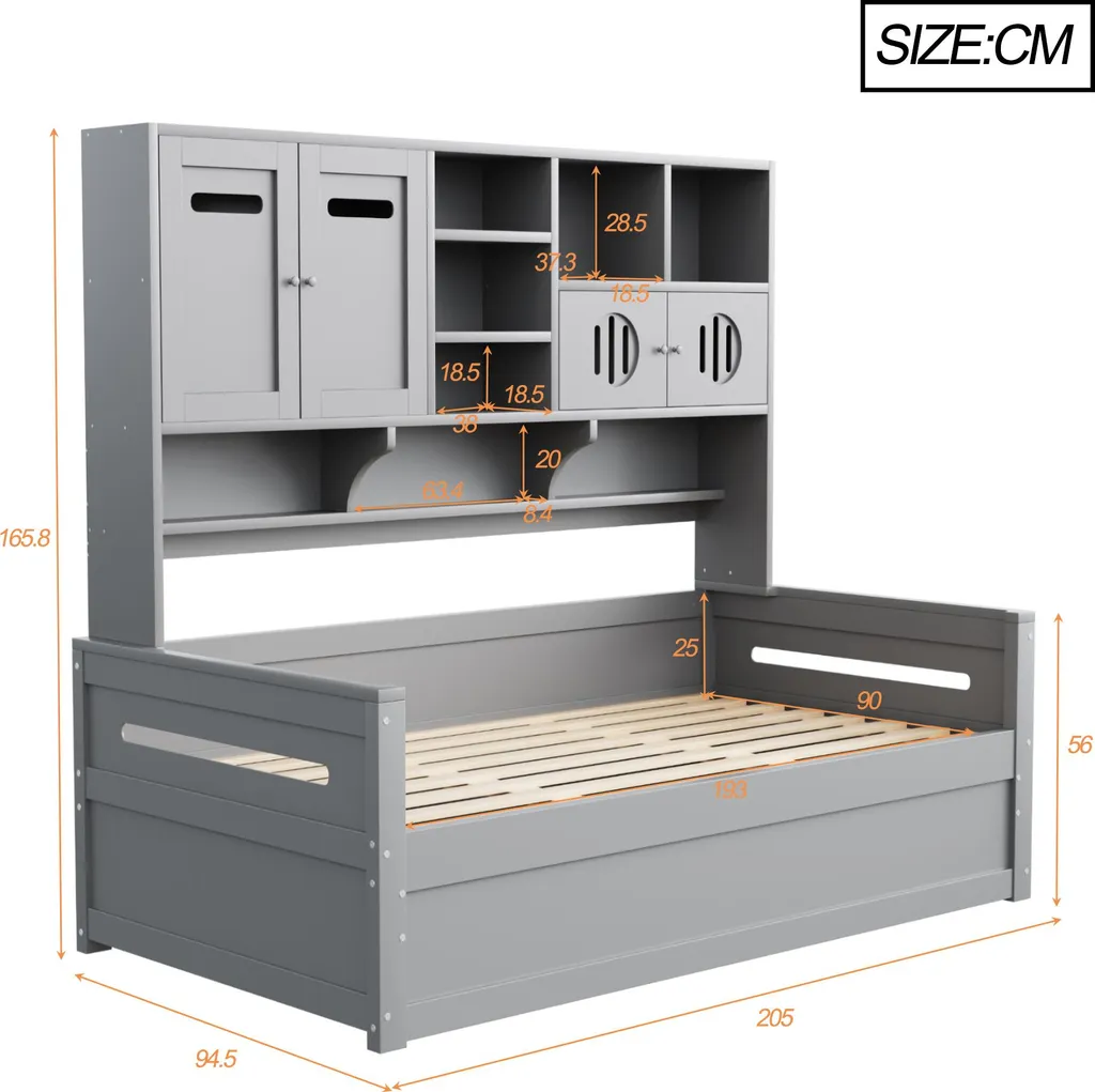 Cadre de lit coffre 90x200 cm Sweiko gris pour optimiser petits espaces