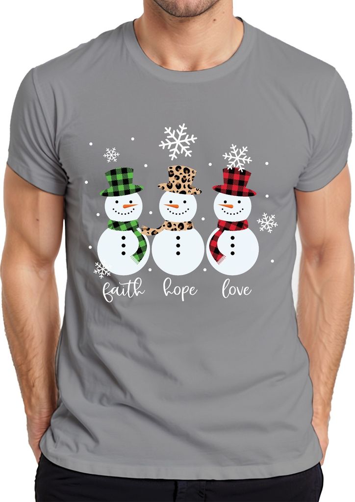 Faith hope love schneemann - Weihnachten Weihnachtsgeschenk Christmas Herren T-Shirt, Grau, M