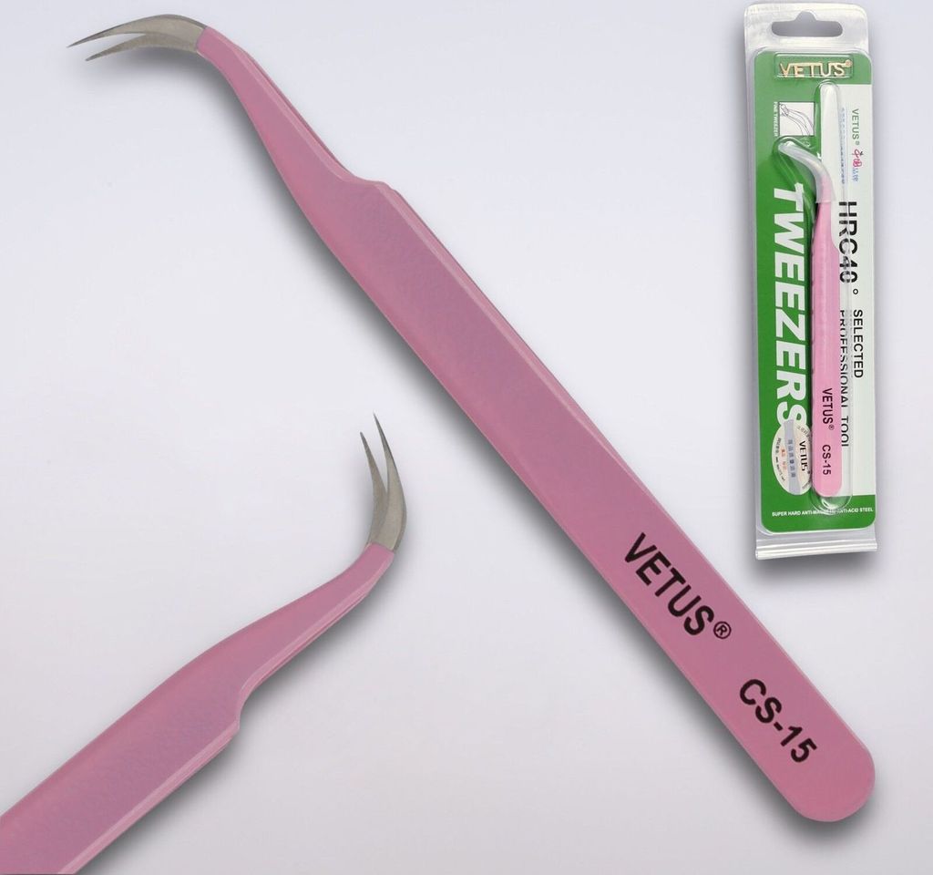 Wimpern Pinzette Wimpernverlängerung Pinzette VETUS CS-15 pink gebogen