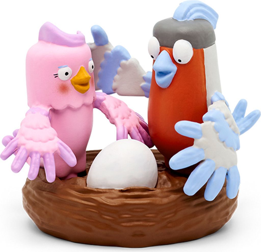 Two cartoon birds in a nest with an egg.