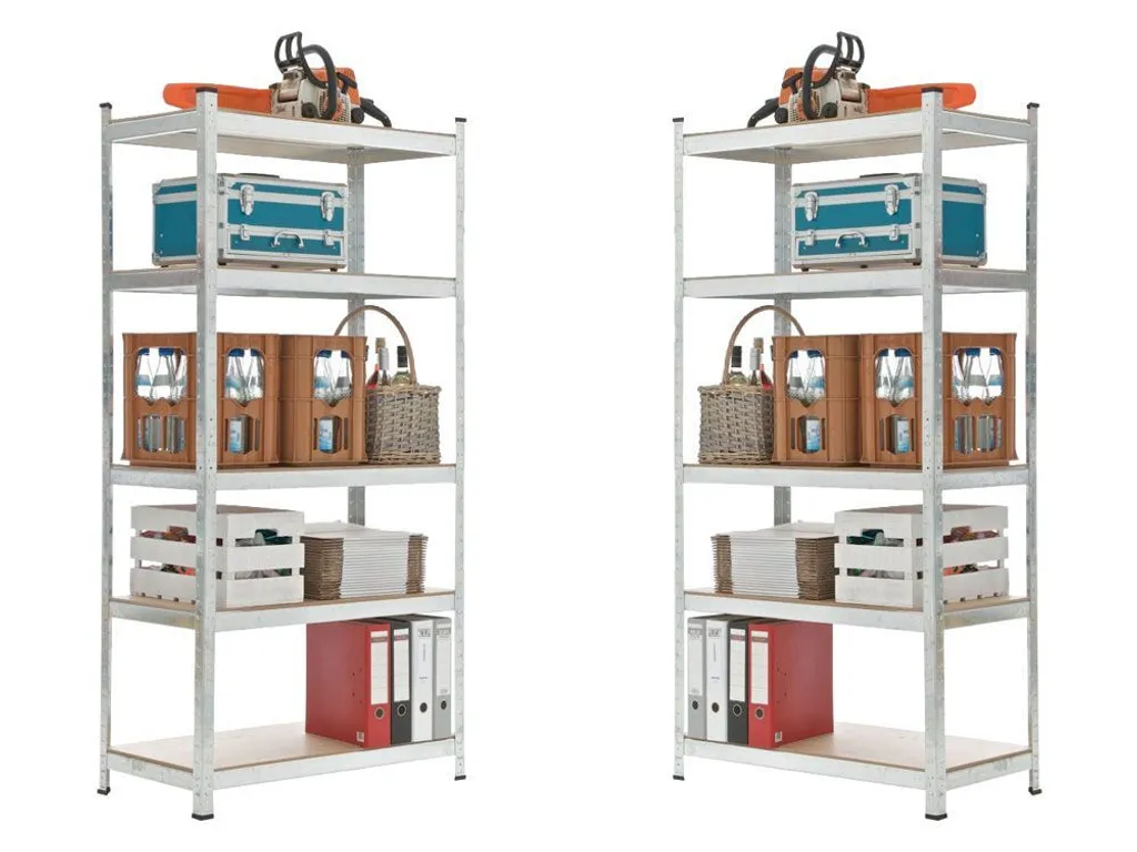Étagère de rangement en métal argenté pour atelier et cellier x2