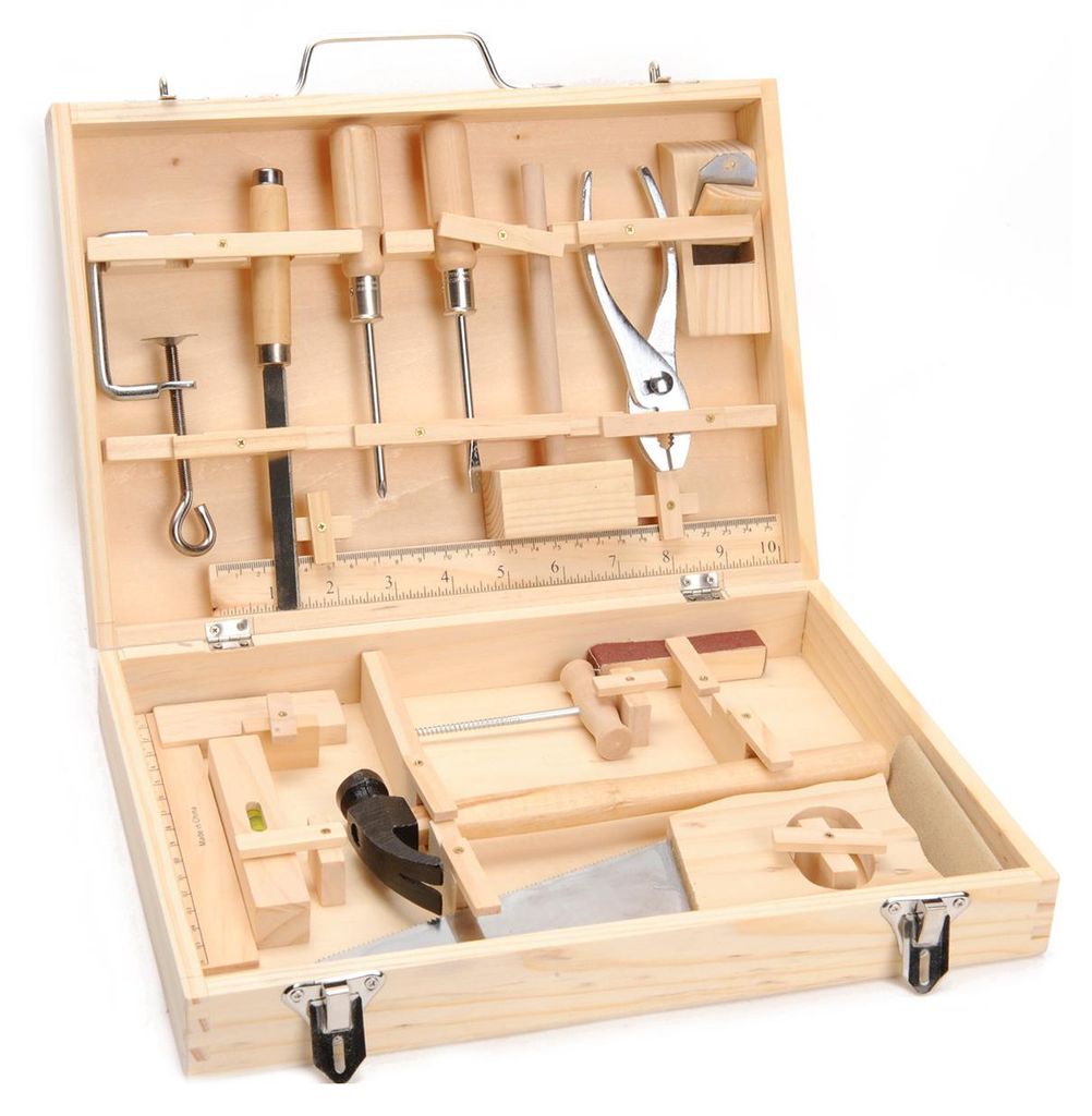 Holz Werkzeugkasten Spielzeug 16-teilig für Kinder Technik Produktbild 
