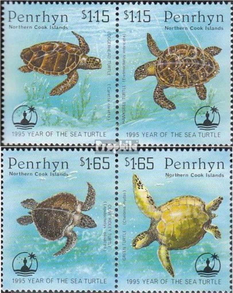 Briefmarken Penrhyn 1995 Mi 579-582 Paare (kompl.Ausg.) postfrisch Schutz der Seeschildkröten