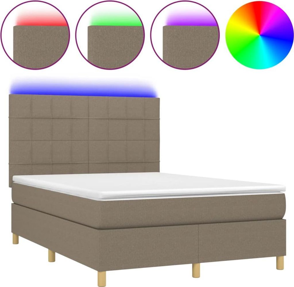 vidaXL Boxspringbett mit Matratze & LED Taupe 140x190 cm Stoff