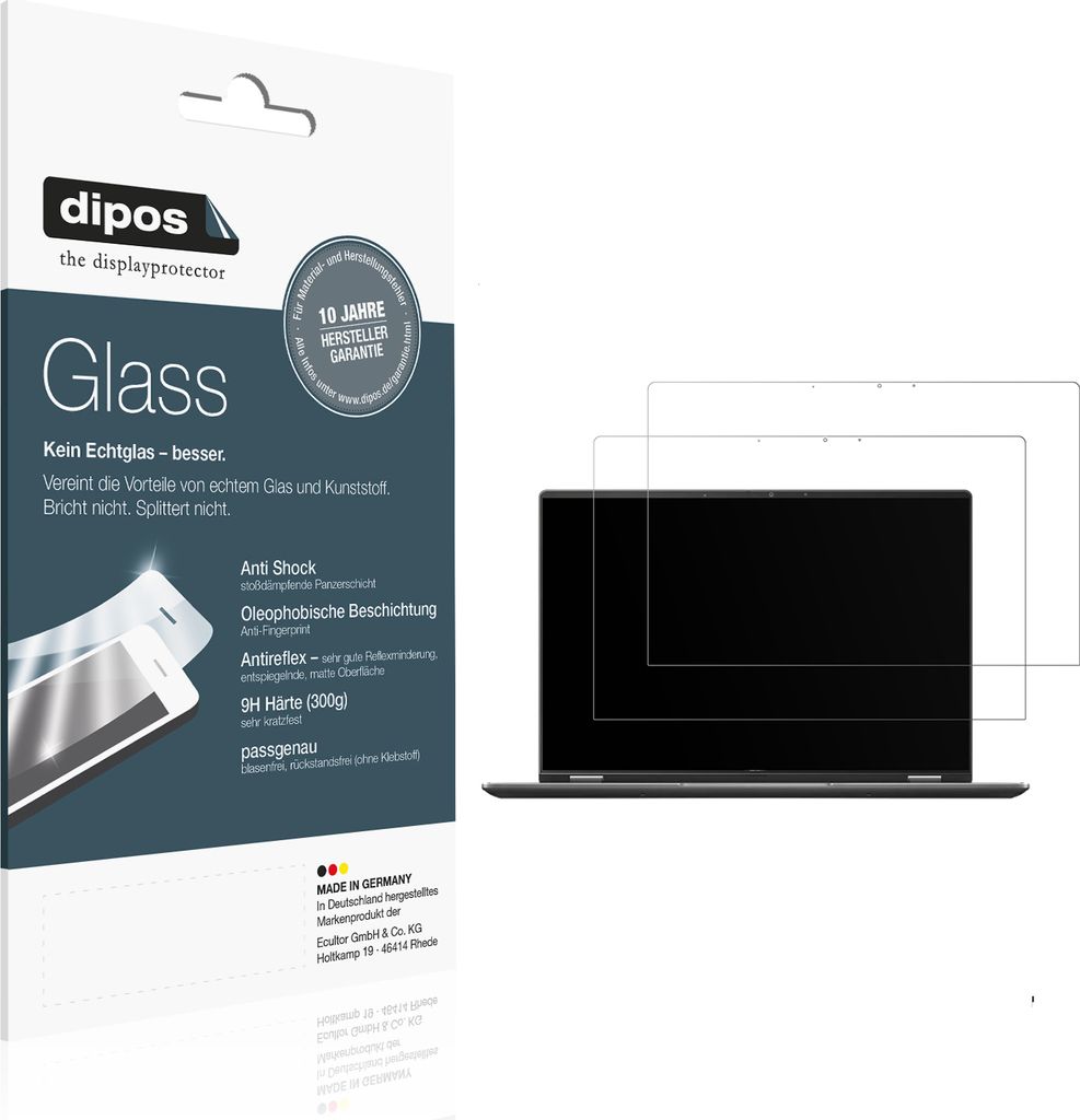 2x Schutzfolie für Asus Vivobook S 16 Flip TP3607SA matt - Anti-Shock 9H Folie dipos Glass Kunststoffglas