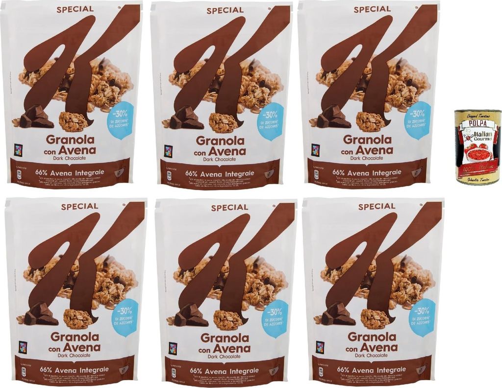 Special K, Crunchy Oat Granola Dark Chocolate Curls (6 x 320 g) – ballaststoffreiches Knusper Müsli mit dunklen Schokoraspeln – mit 30% wenige...