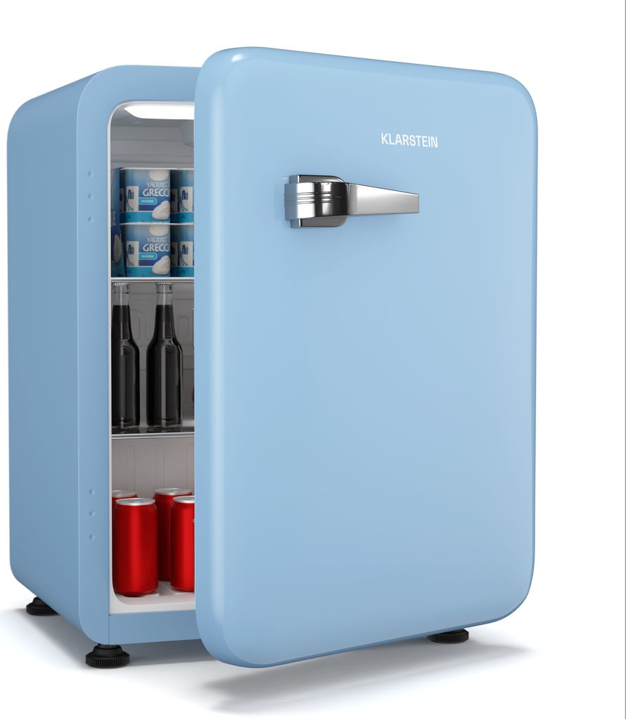 Klarstein Audrey Evo 68L Retro Mini Kühlschrank - Leise 40 dB, Kompakter Kühlschrank Klein mit Verstellbaren Füßen, Wendetür, Mechanischem The...