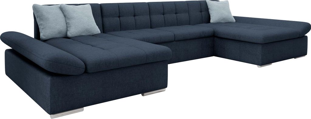 MIRJAN24 Ecksofa Alia Premium mit Regulierbare Armlehnen, U-Form Schlafsofa vom Hersteller mit Zwei Bettkasten (Maya 09 + Mokka 71)