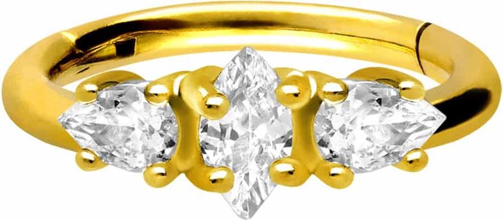 Ohrpiercing, Nasenpiercing, Septum Piercing Chirurgenstahl Segmentring Clicker 3 EINGEFASSTE KRISTALLE Gold Innendurchmesser: 8 mm