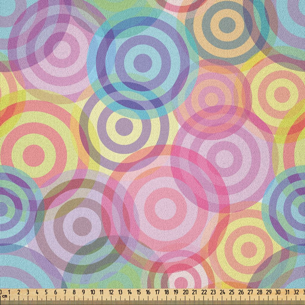 ABAKUHAUS Modern Microfaser Stoff als Meterware , Geometrische Kreise runden in klaren Farben Retro-Design mit abstrakten Hintergrund drucken, 10 M...