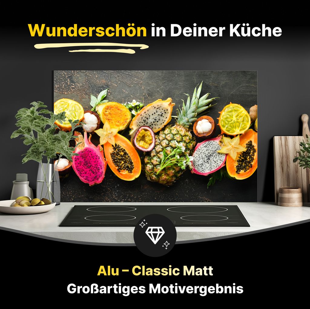 Spritzschutz Küchenrückwand aus Aluminiumverbund in Matt 60x50 cm - Tropische Früchte