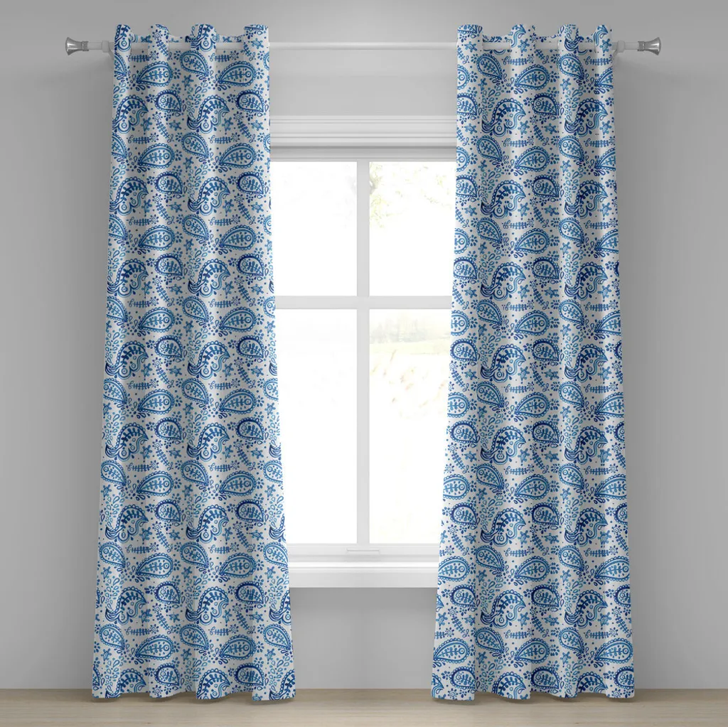 Tenda Abakuhaus Paisley Vintage Blu Bianco 280x245cm per Soggiorno
