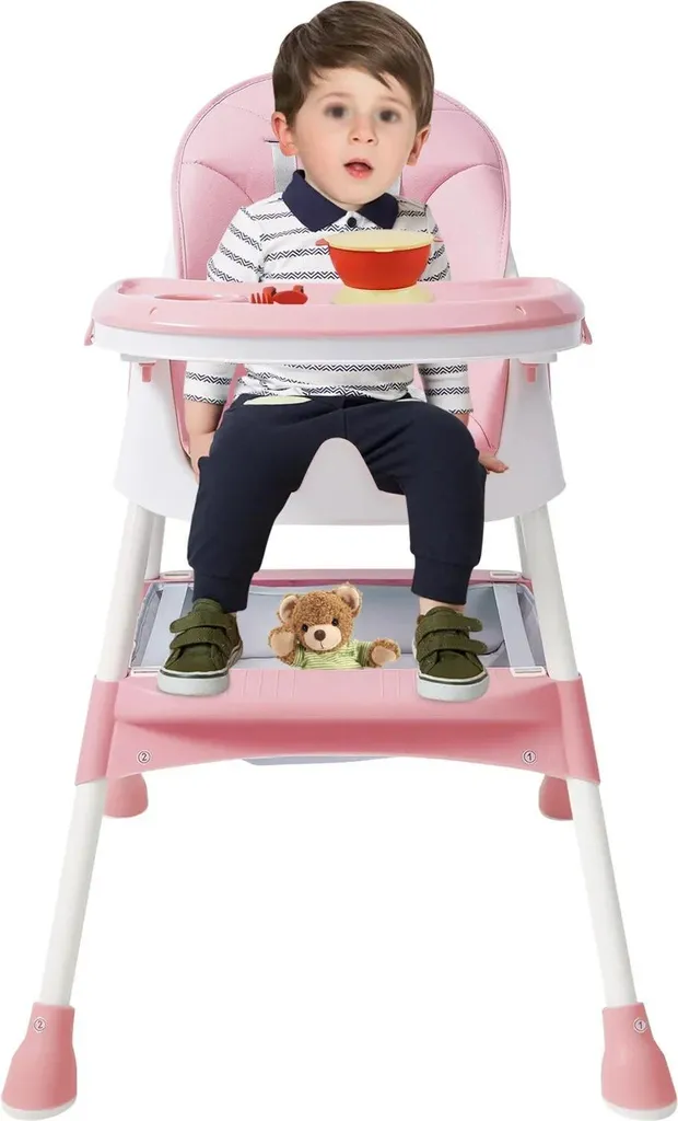 Seggiolone Pappa 2 in 1 Rosa per Bambini dai 6 Mesi | Alta Qualità